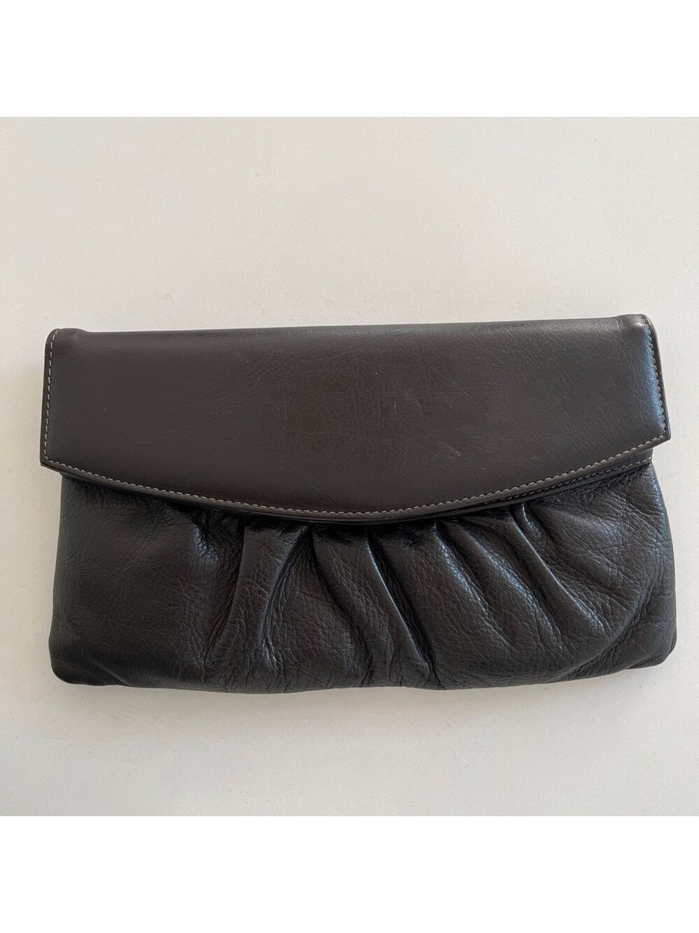 VINTAGE Small Leather Clutch Gathered Front Detail Envelope Style Made Canada